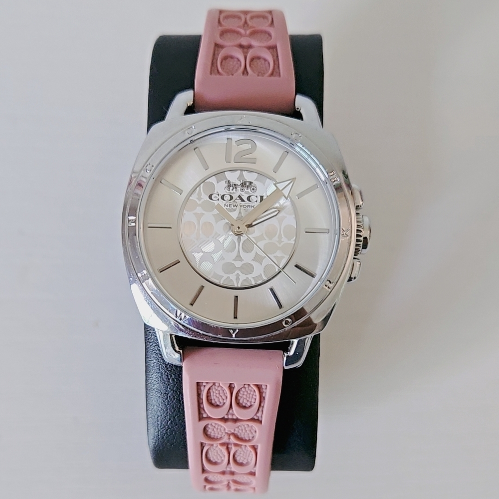 Coach Pink and Silver Watch with Signature Strap